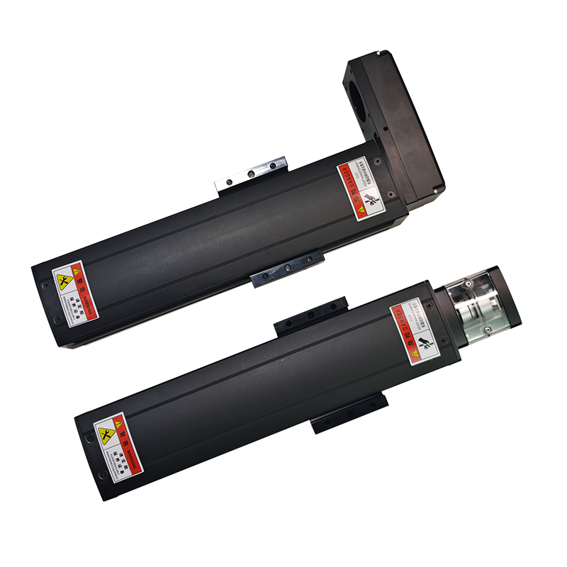 DNS直线滑台模组产品展示，银色金属质感，精密机械结构，工业自动化设备背景